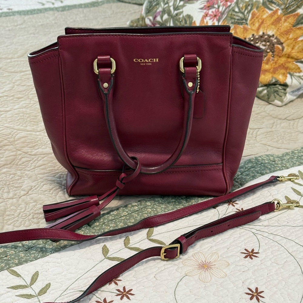 Coach Red Leather Tote with Structured Design